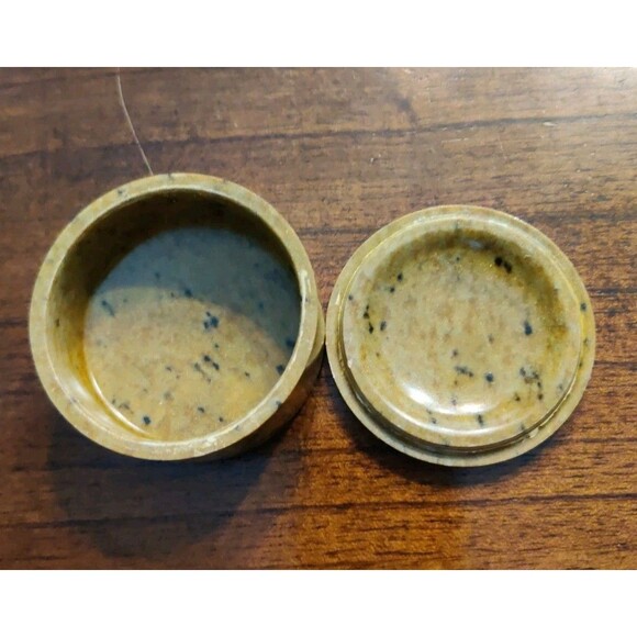 Round Trinket Jewelry Box Brown Marble Stone Made In Brazil 2.25" Vintage - Picture 2 of 5